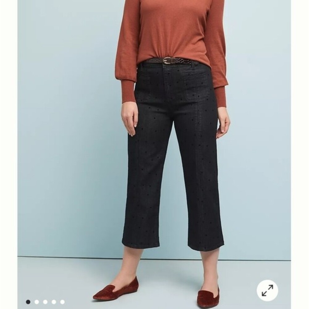 Anthropologie Pilcro Black Polka Dot Wide Crop Jeans size 30 Women's.  18